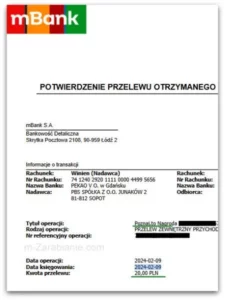Panel Poznaj — dowód wypłaty 2024.