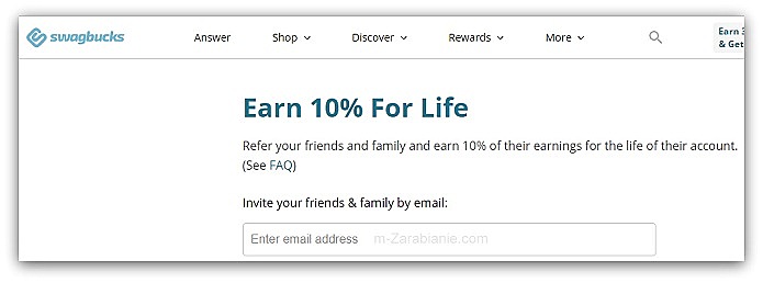 Program polecający „Invite Friends” w witrynie SwagBucks.