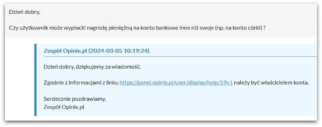 Panel opiniie.pl wypłata na inne konto.