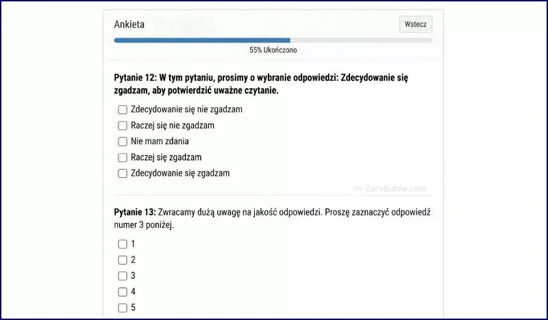 Ilustracja pytania ankietowego z instrukcją wyboru konkretnej odpowiedzi w celu sprawdzenia rzetelności wypełniania formularza.